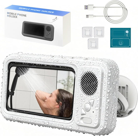 360 Shower Phone Holder with Bluetooth Speaker, Waterproof, White